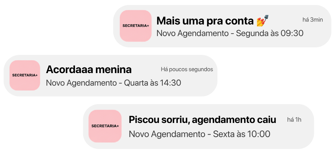 Notificações de novos agendamentos recebidos pela SECRETARIA+